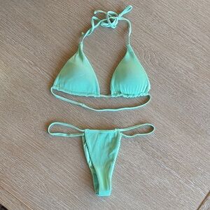Mint Ribbed Triangle Bikini Set